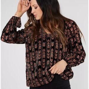 Miss Me Velvet Top Womens Small Black Geometric Arrows Tribal Burnout Whimsigoth